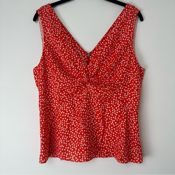Rebecca Taylor Top Size Medium Red Silk Ditzy Floral Casual Office Career V-Neck - Picture 1 of 9